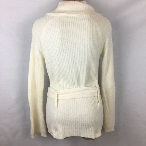 Vintage Ivory Soft Cozy Belted Ribbed Knit Turtleneck Sweater L - Picture 2 of 5